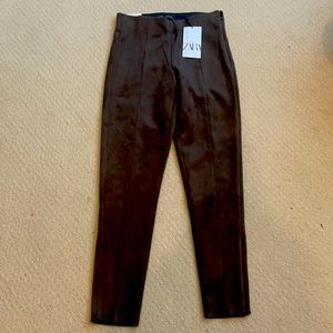 Zara Faux Suede Leggings Size M Olive